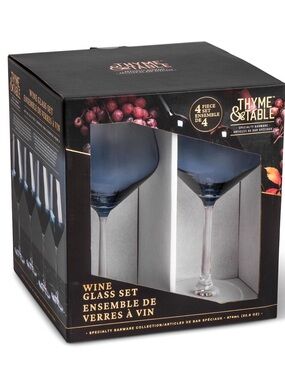 Thyme&Table Blue Wine Glass Set — 4-Piece Elegant Stemware